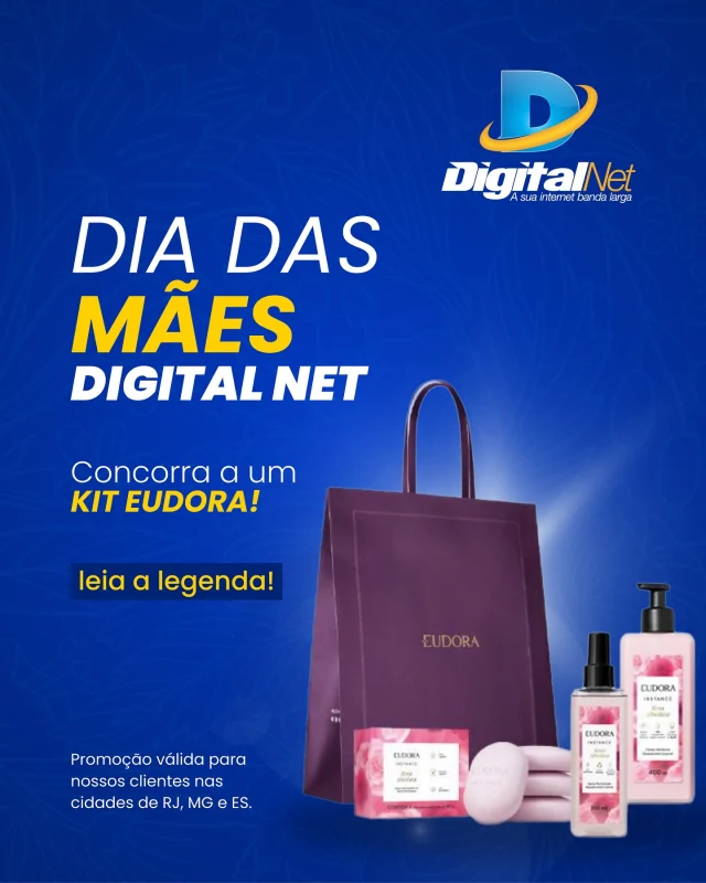 Se você ama mimar a mulher mais especial da sua vida, esse momento é todo seu (ou dela)! 💖🌷 A Digital Net vai sortear três kits incríveis da Eudora, um para cada estado (RJ, MG e ES), para deixar o Dia das Mães ainda mais especial! Participar é super fácil, olha só: Curta e compartilhe esse post nos seus stories do Instagram (e não esqueça de marcar a gente)! Estar com a mensalidade em dia. Vá até nosso site e se cadastre na promoção. (Link disponível na nossa bio do Instagram) Não fique de fora dessa! Dê a chance de presentear quem sempre cuidou de você com muito amor. 💝 A Digital Net conecta você ao que realmente importa. Feliz Dia das Mães e boa sorte! 🌹✨ #diadasmães #grupodigitalnet
