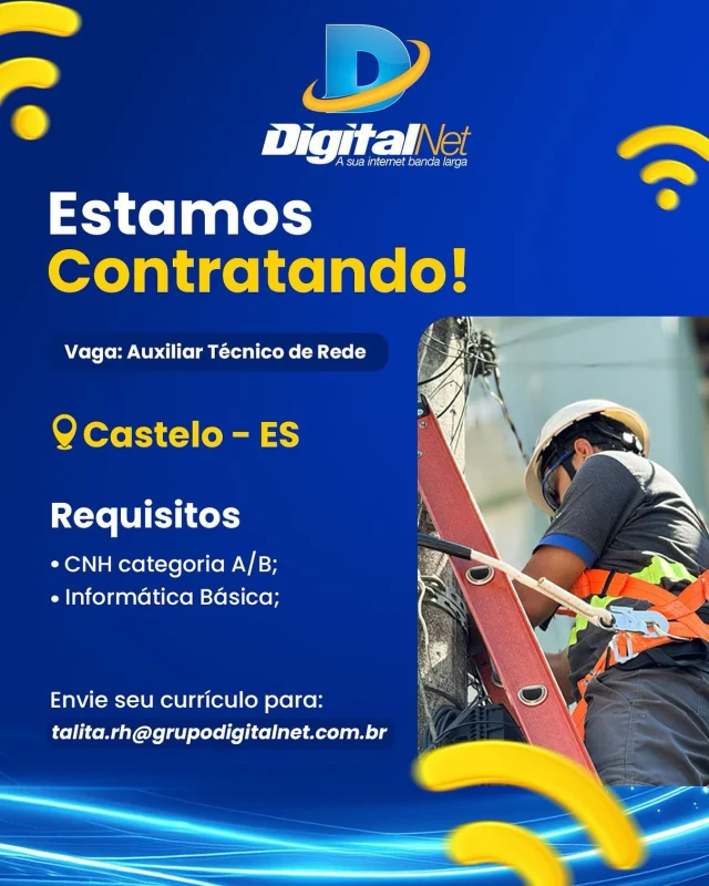 🚨 Estamos contratando! 🚨 Procuramos um Auxiliar de Técnico de Rede para fazer parte do nosso time! 💻🔧 Se você é proativo, gosta de tecnologia e quer crescer profissionalmente, essa é a sua chance. ✨ Envie seu currículo e venha crescer com a gente! 🚀 #VagaDeEmprego #Contratando #Oportunidade #TrabalheConosco #Tecnologia #AuxiliarDeTécnico #Internet #TimeDeSucesso